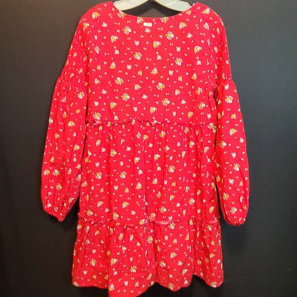 Wrangler X Billabong Dress Short Red Large Ruffle Deep V Neck Long Sleeve - Picture 10 of 10